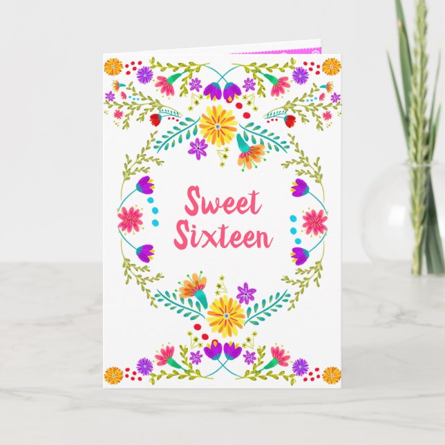 Floral Mexican Fiesta White and Pink Sweet 16 Invitation (Front)