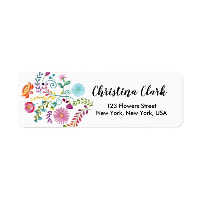 Floral Mexican Flowers Cute Personalized Custom Label (Front)