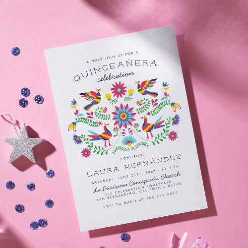 Floral Mexican Folk Art Quinceaera Birthday Invitation Postcard
