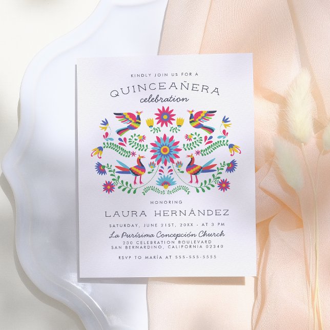 Floral Mexican Folk Art Quinceañera Birthday Invitation Postcard (Creator Uploaded)