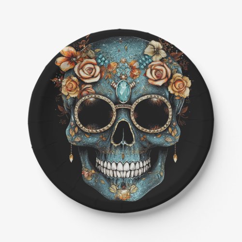 Floral Mexican Skull Day of the Dead Dia De Muerto Paper Plates