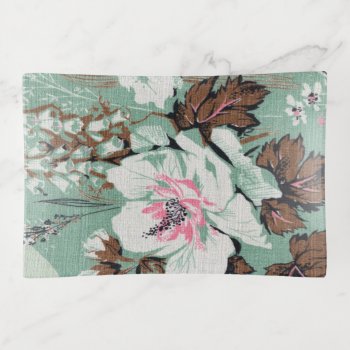 Floral Mid-century Flowers Mint Blooms Trinket Tray by camcguire at Zazzle