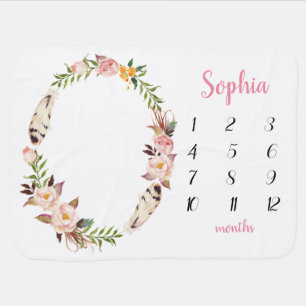 Floral Midsummer Flowers Baby Milestone Blush Pink Blanket