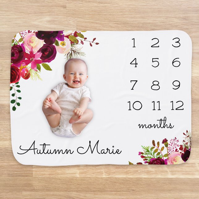 Floral Milestone Baby Blanket (Creator Uploaded)