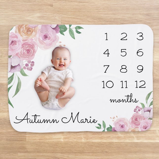 Floral Milestone Baby Blanket (Creator Uploaded)