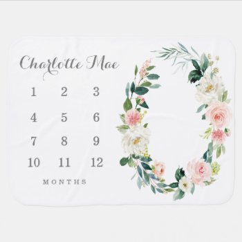 Floral Milestone Baby Blanket Photo Prop by blush_printables at Zazzle