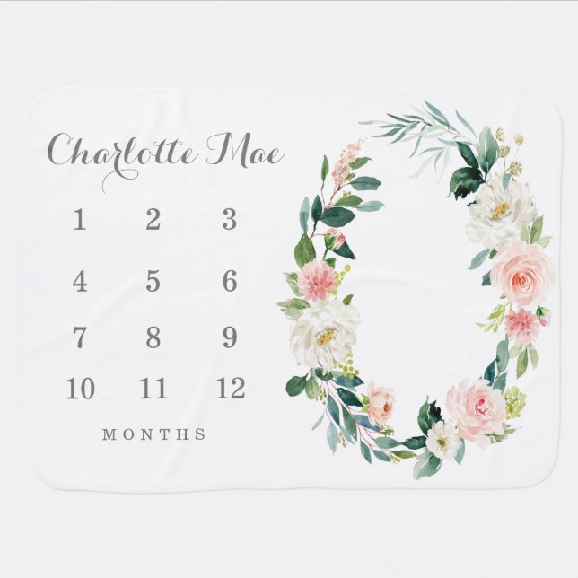 Floral Milestone Baby Blanket Photo Prop (Horizontal)