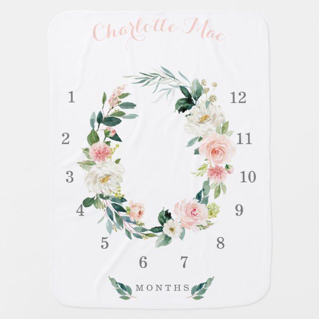 Floral Milestone Baby Blanket Photo Prop (Front)
