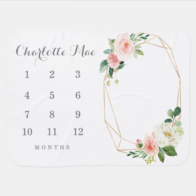 Floral Milestone Baby Blanket Photo Prop (Horizontal)