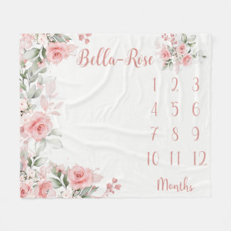 Floral Milestone Blanket Girl Pink Roses Baby Mont