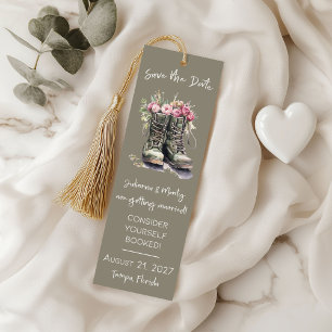 Floral Military Boots Wedding Save the Date  Bookmarks