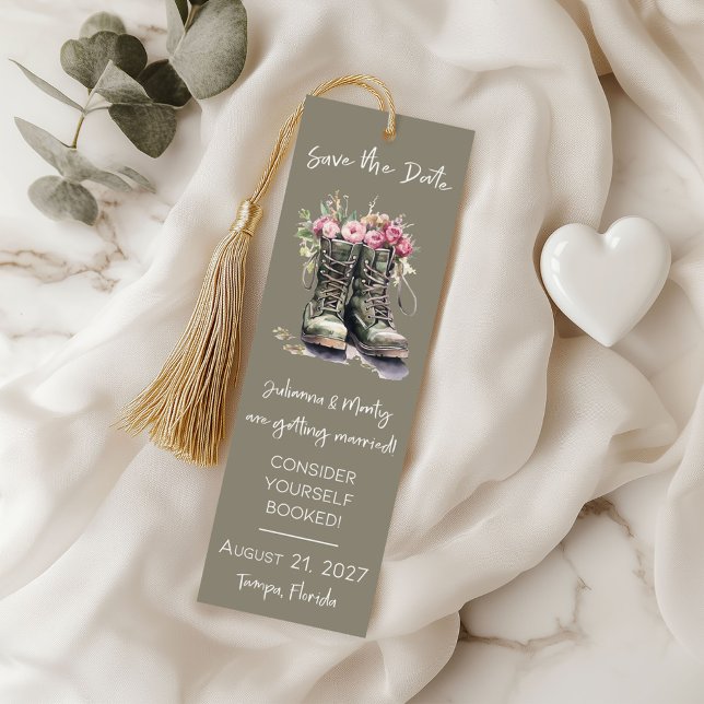 Floral Military Boots Wedding Save the Date  Bookmarks (Creator Uploaded)