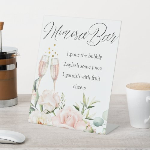 Floral Mimosa bar sign Chic calligraphy modern Pedestal Sign