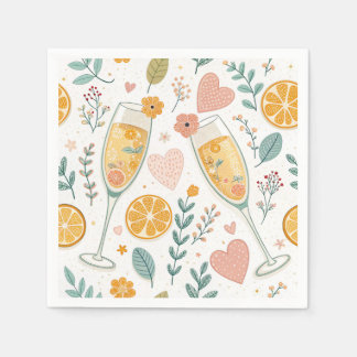 Floral Mimosa Napkins - Citrus Brunch Pattern