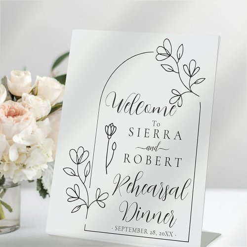 Floral Minimal Rehearsal Dinner Welcome Pedestal Sign