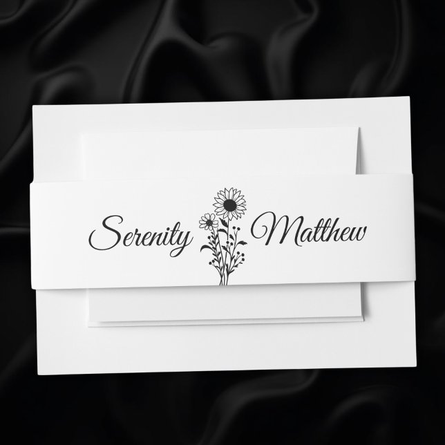 Floral Minimalist Black White Sunflower Wedding    Invitation Belly Band (Creator Uploaded)