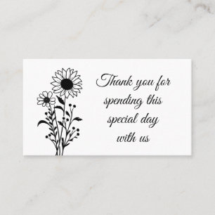 Floral Minimalist Black White Wedding Thank You Place Card