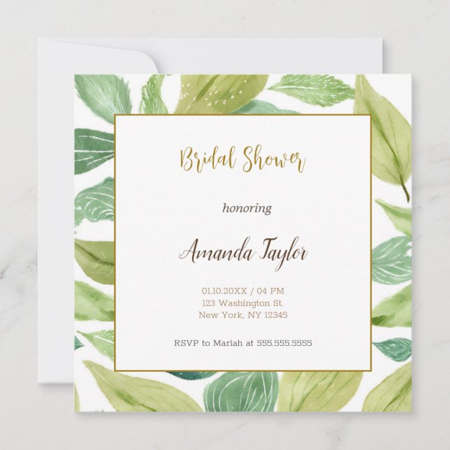 Floral Minimalist Calligraphy Bridal Shower Card (Front)