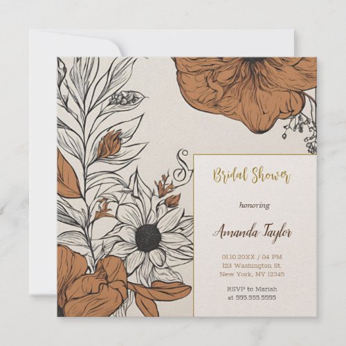 Floral Minimalist Calligraphy Bridal Shower Card