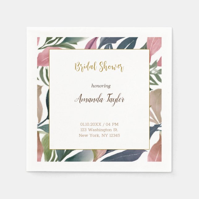 Floral Minimalist Calligraphy Bridal Shower Card Napkins (Front)