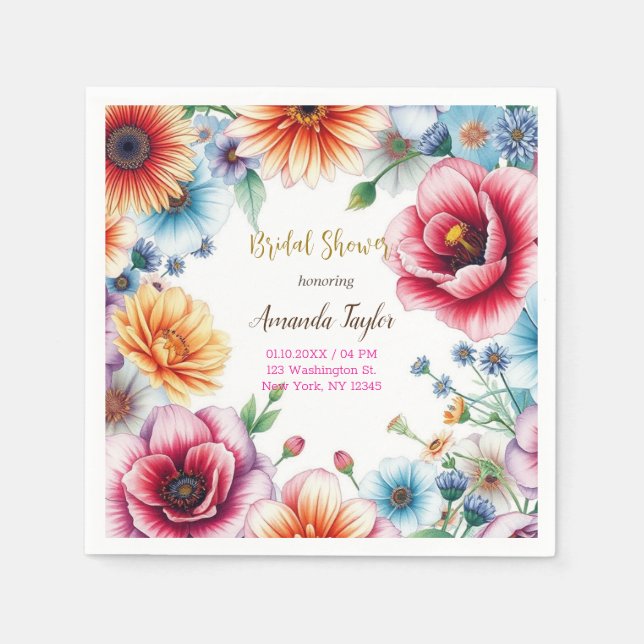Floral Minimalist Calligraphy Bridal Shower Card Napkins (Front)