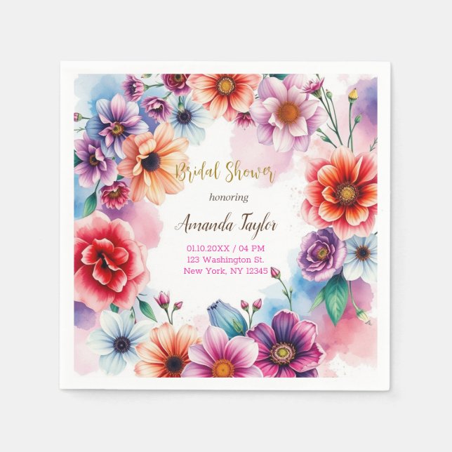 Floral Minimalist Calligraphy Bridal Shower Card Napkins (Front)