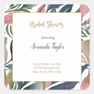 Floral Minimalist Calligraphy Bridal Shower Card Square Sticker