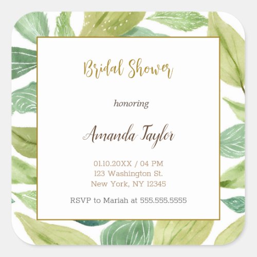 Floral Minimalist Calligraphy Bridal Shower Card Square Sticker