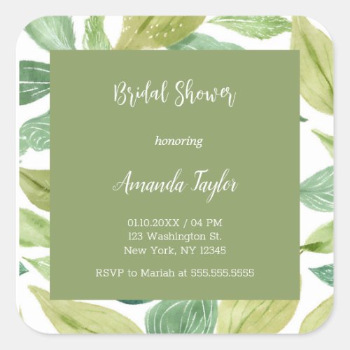 Floral Minimalist Calligraphy Bridal Shower Card Square Sticker