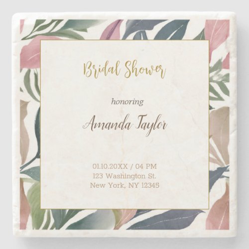 Floral Minimalist Calligraphy Bridal Shower Card Stone Coaster