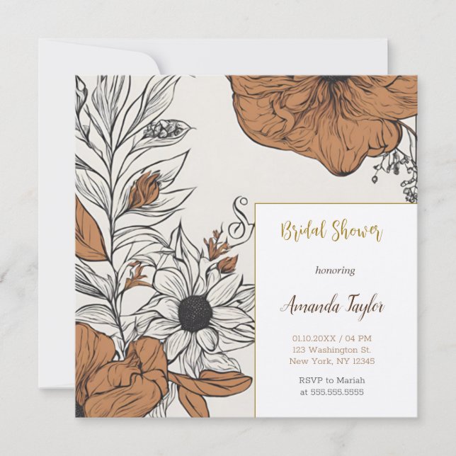 Floral Minimalist Calligraphy Bridal Shower Invitation (Front)