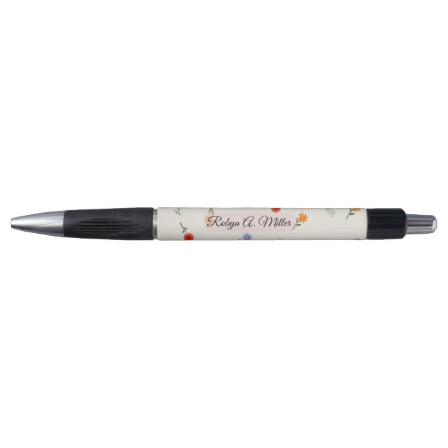 Floral Minimalist Custom Name Elegant Stylish Pen (Front)