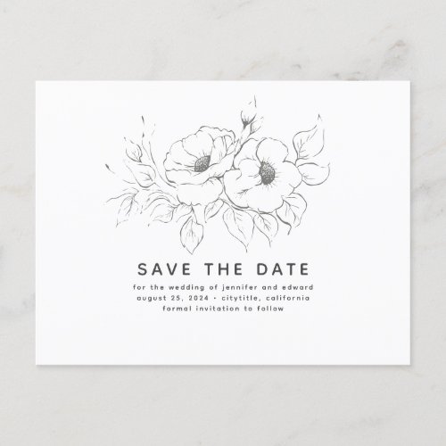 Floral Minimalist Elegant Save the Date Announcement Postcard