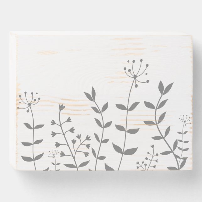 Floral minimalist gray and white wooden box sign (Front Horizontal)