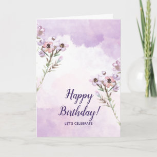 Floral Minimalist Happy Birthday Folded Greeting Card