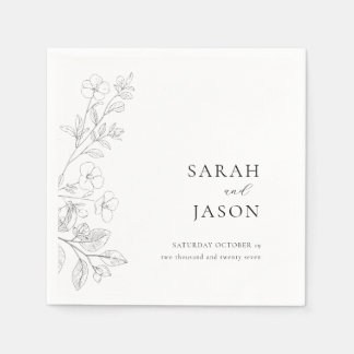 Floral Minimalist Wedding Invitation Napkins
