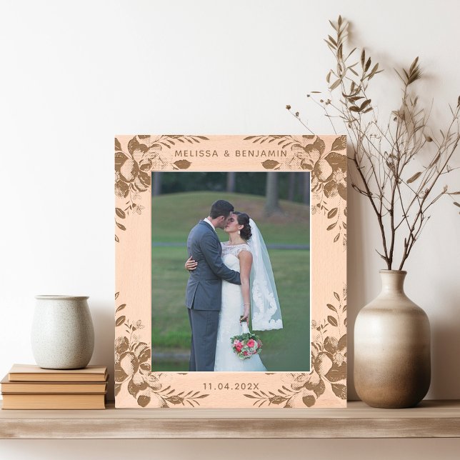Floral Minimalist Wedding Photo Engraved Frames (Elegant Wedding Photo Frame with Couples photo)