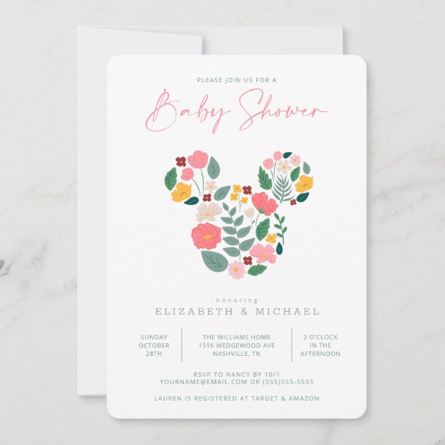 Floral Minnie Mouse Baby Shower Invitation (Front)