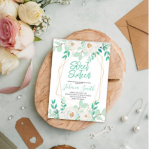 Floral Mint Blue Sweet Sixteen Birthday Invitation