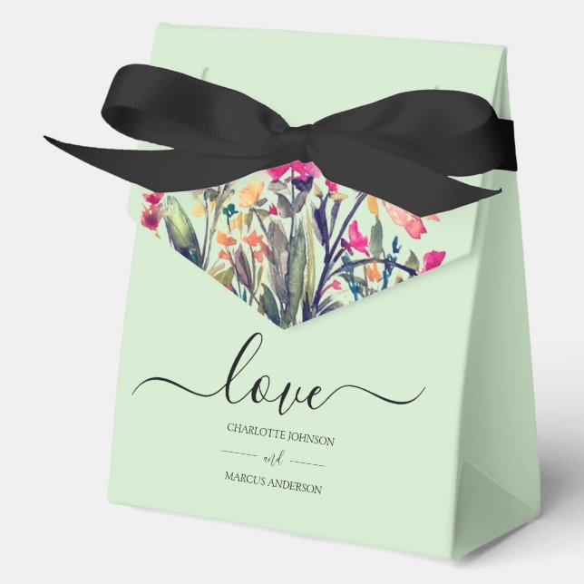 Floral Mint Green Love Favor Box (Front)