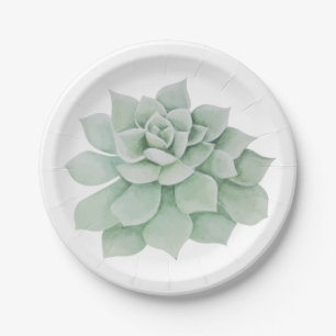Floral Mint Green Succulent Cactus Wedding Party Paper Plates