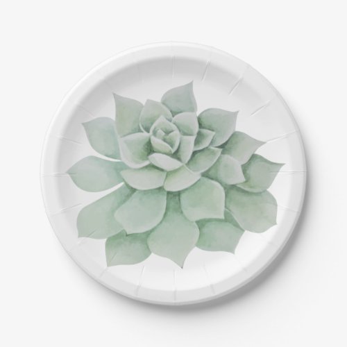 Floral Mint Green Succulent Cactus Wedding Party Paper Plates