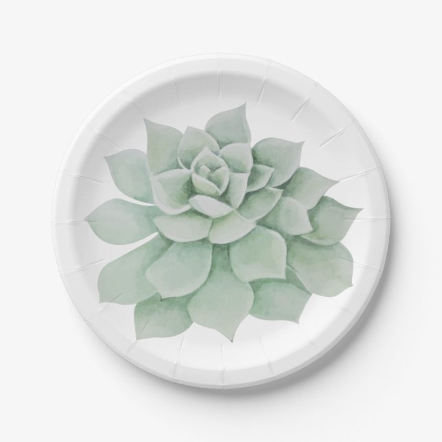 Floral Mint Green Succulent Cactus Wedding Party Paper Plates (Front)