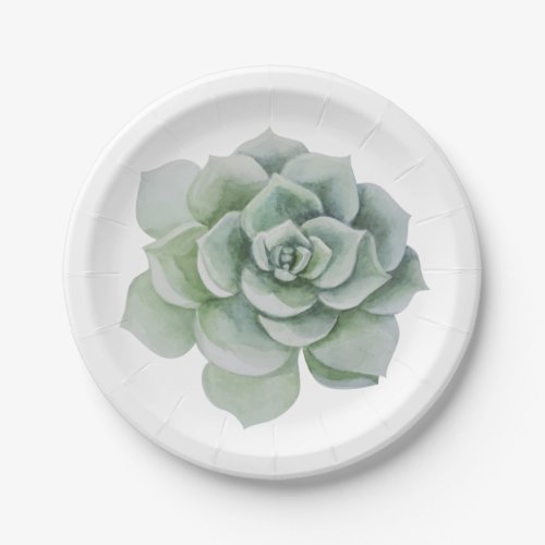 Floral Mint Green Succulent Cactus Wedding Party Paper Plates