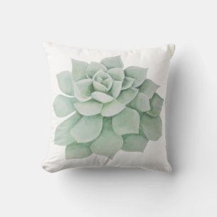 Floral Mint Green Watercolor Succulent Cactus Throw Pillow