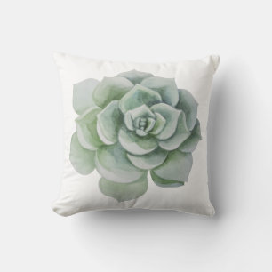 Floral Mint Green Watercolor Succulent Cactus Throw Pillow