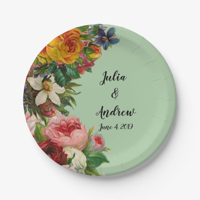 Floral Mint Paper Plates (Front)