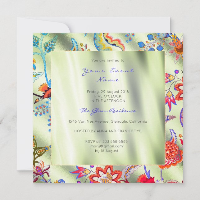 Floral Mint Silk Ombr Oriental Spring Chinoiserie Invitation (Front)