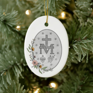 Floral Miraculous Medal Ceramic Ornament