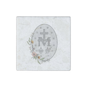 Floral Miraculous Medal Stone Magnet